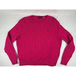 Polo Ralph Lauren Women's Crewneck Cotton Cable-Knit Sweater with Pony - Pink XX